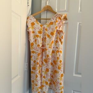 LOFT Floral Dress with Pink and Orange Accents